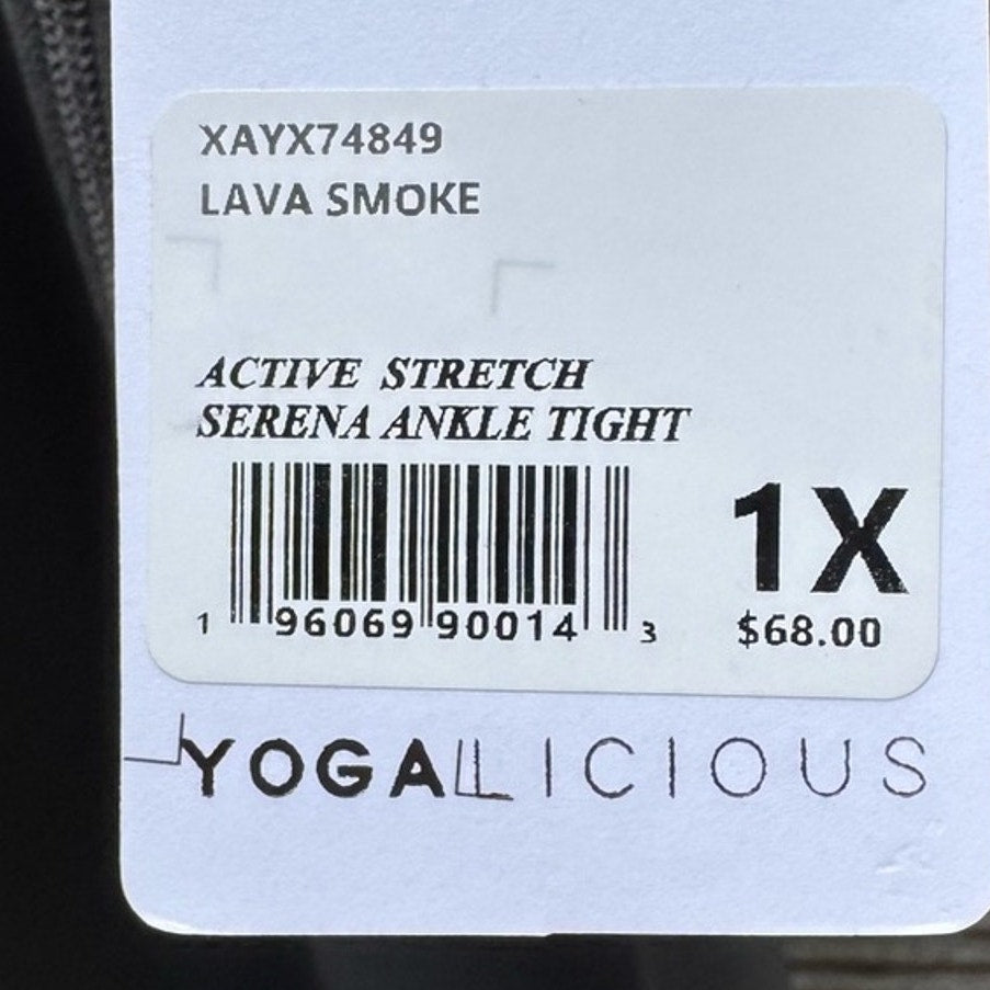 NWT New Yogalicious Womens Size 1X Serena Gray Ankle Stretch Leggings w Pockets