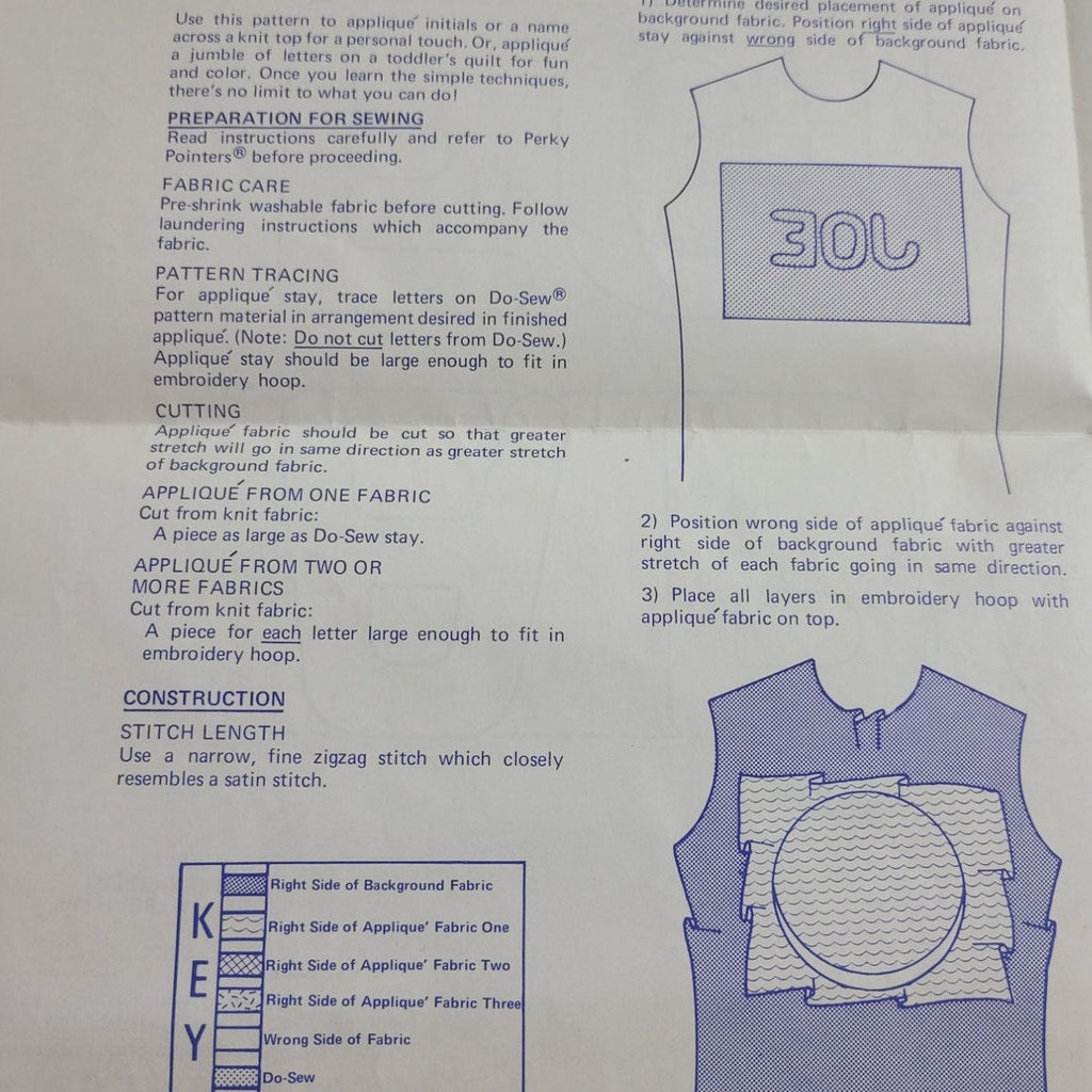 Vintage 1976 Stretch & Sew 803 Alphabet Appliques Pattern Letters & Numbers Only