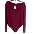 NWT Mangopop Womens XXL Maroon V Neck Long Sleeve Snap Closure Bodysuit