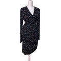 Lark & Ro Womens Medium Red Black Floral Long Sleeve V Neck Belt Tie Wrap Dress