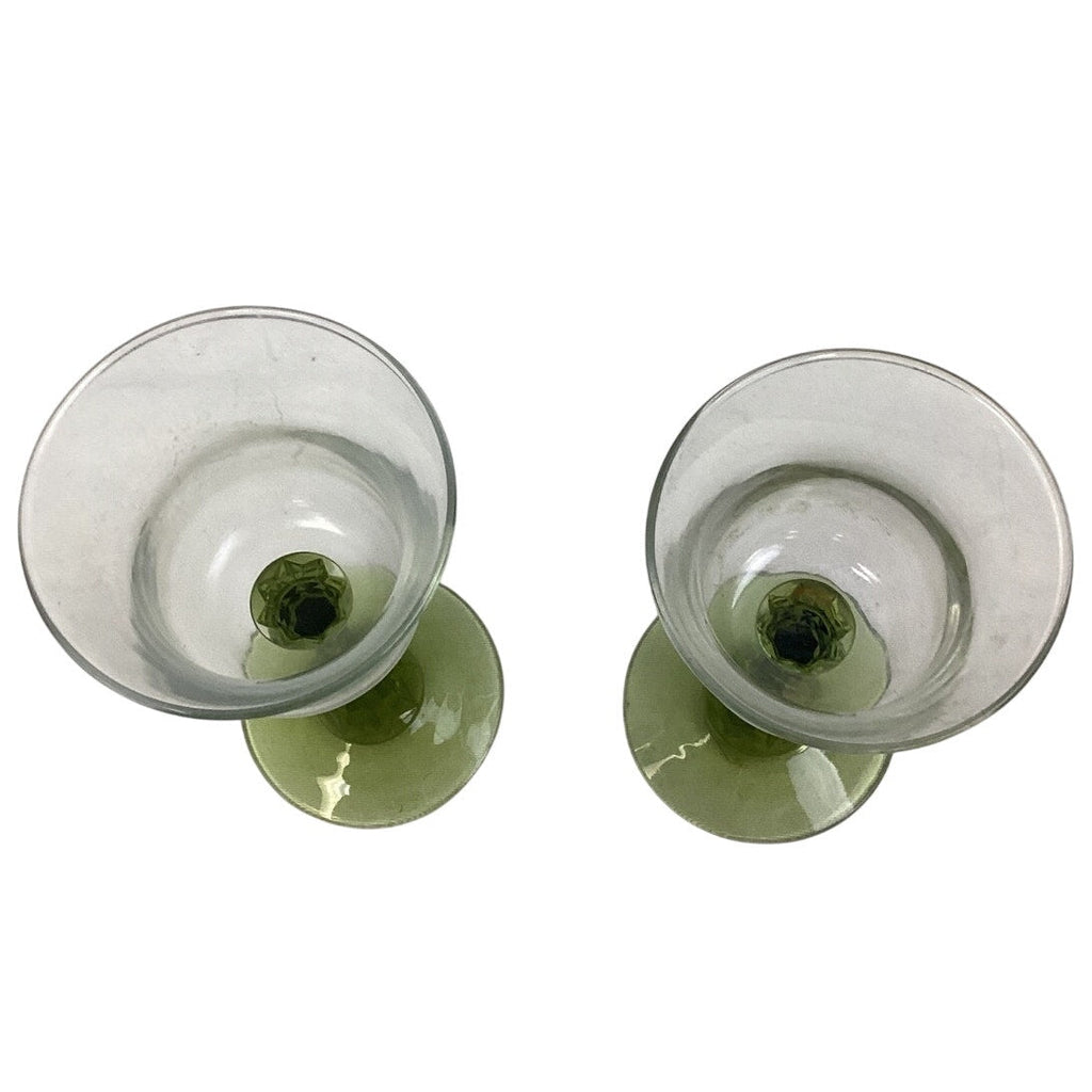 Set of 2 Vintage PartyLite Green Glass Stem Votive Tealight Candle Holders