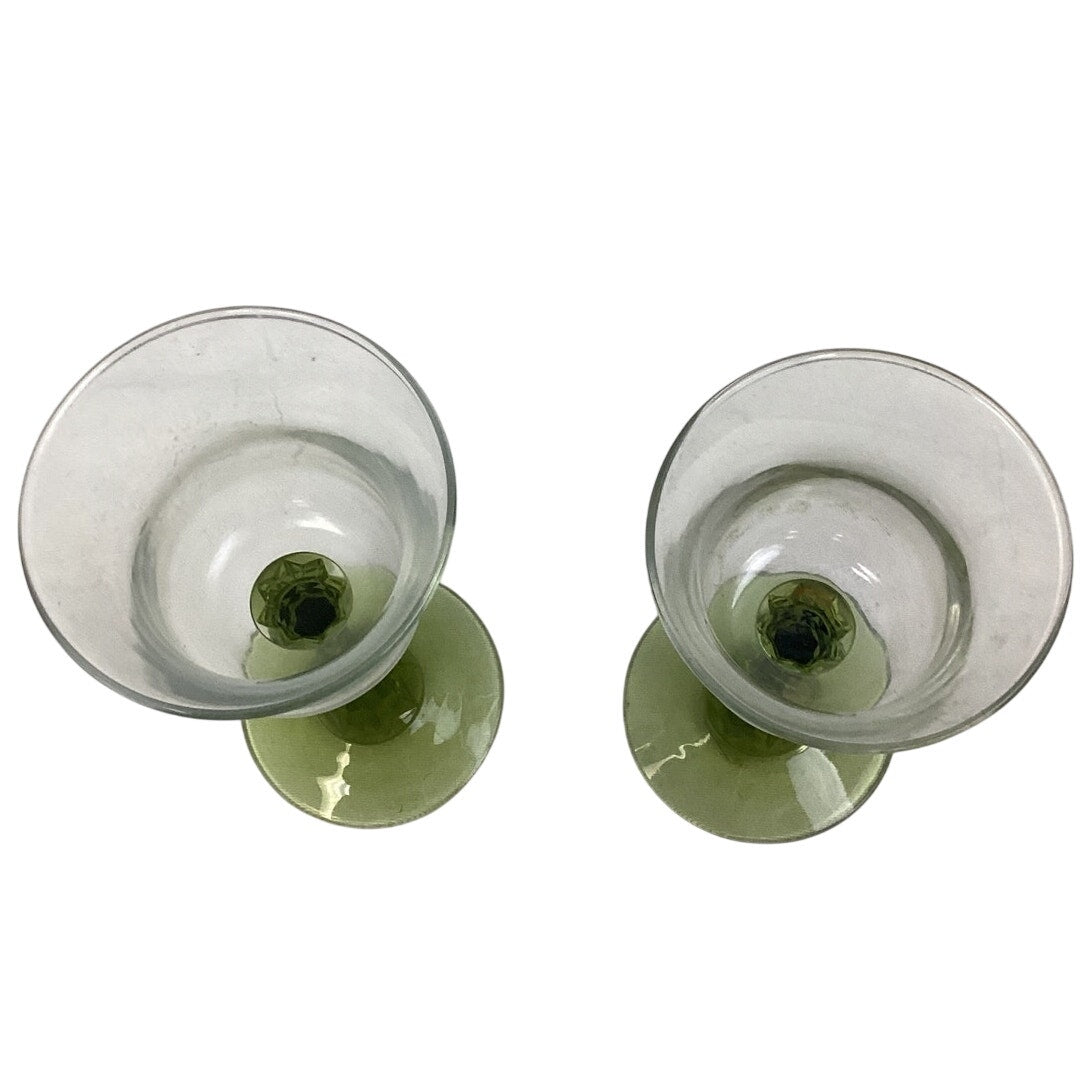 Set of 2 Vintage PartyLite Green Glass Stem Votive Tealight Candle Holders