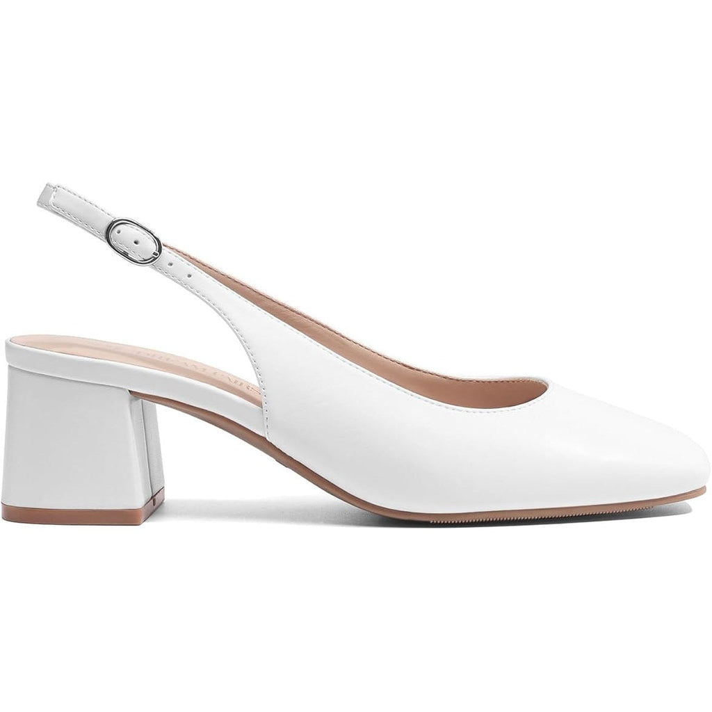 Dream Pairs Womens 9.5 White Faux Leather Low 2.5" Block Heel Slingback Shoes