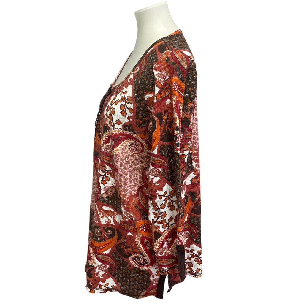 Roaman's Women Size 14/16 Long Sleeve Boho Patchwork Print Paisley Blouse Top