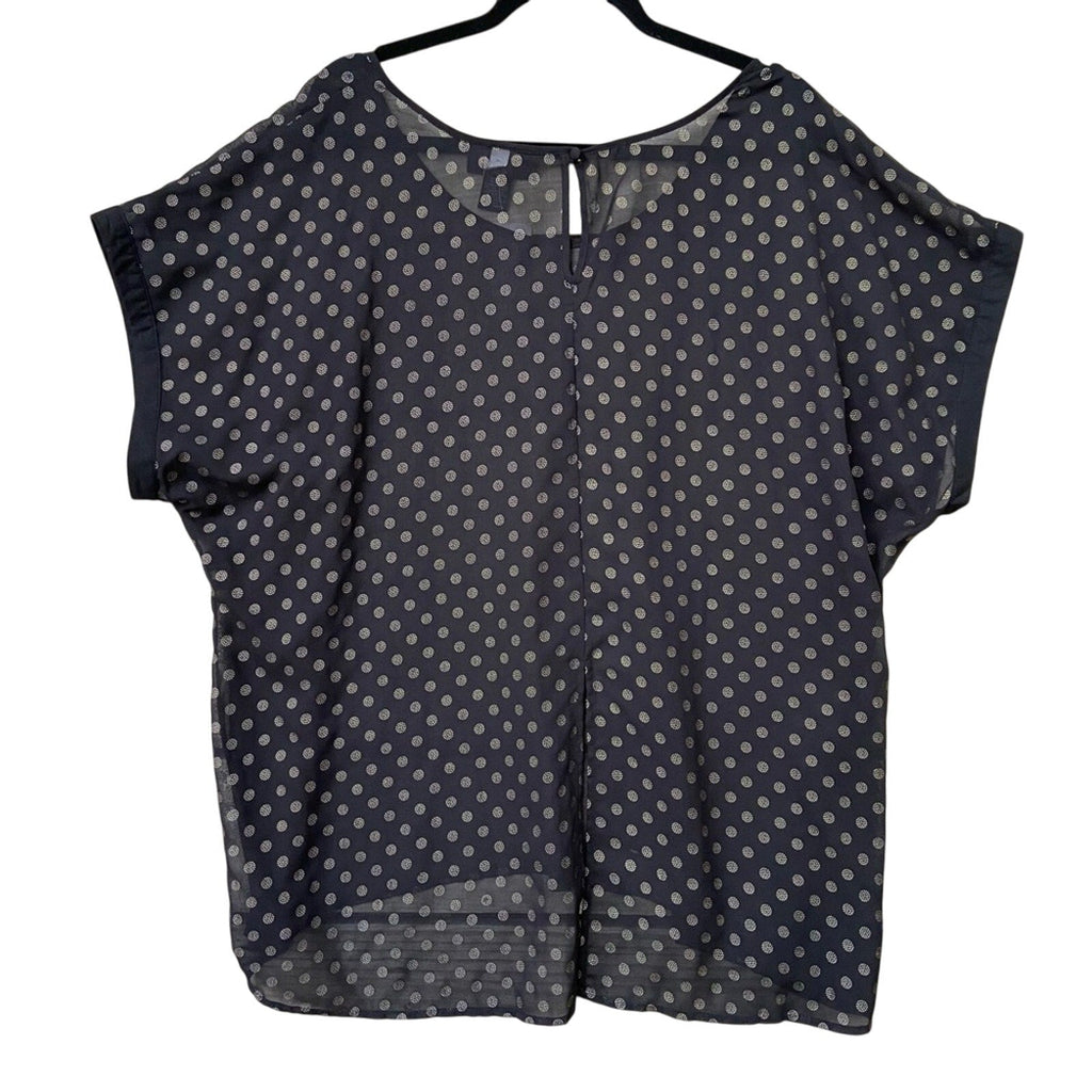 NWT New Lane Bryant Womens 22/24 Black Polka Dot Short Sleeve Sheer Blouse