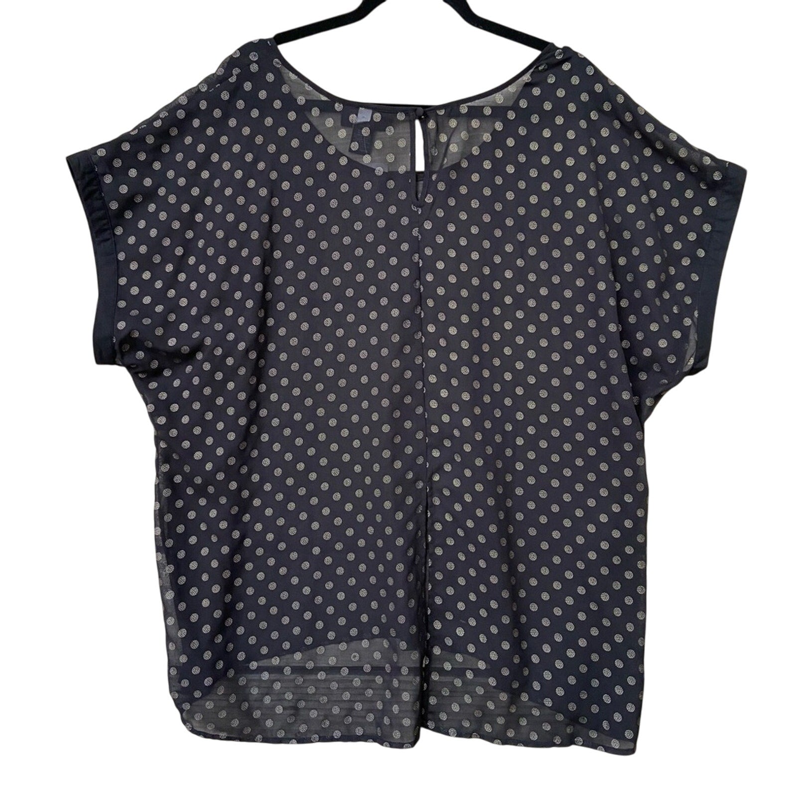 NWT New Lane Bryant Womens 22/24 Black Polka Dot Short Sleeve Sheer Blouse