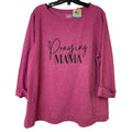 Upcycled Hand Printed Women Large Praying Mama 3/4 Sleeve Lightweight Sweatshirt