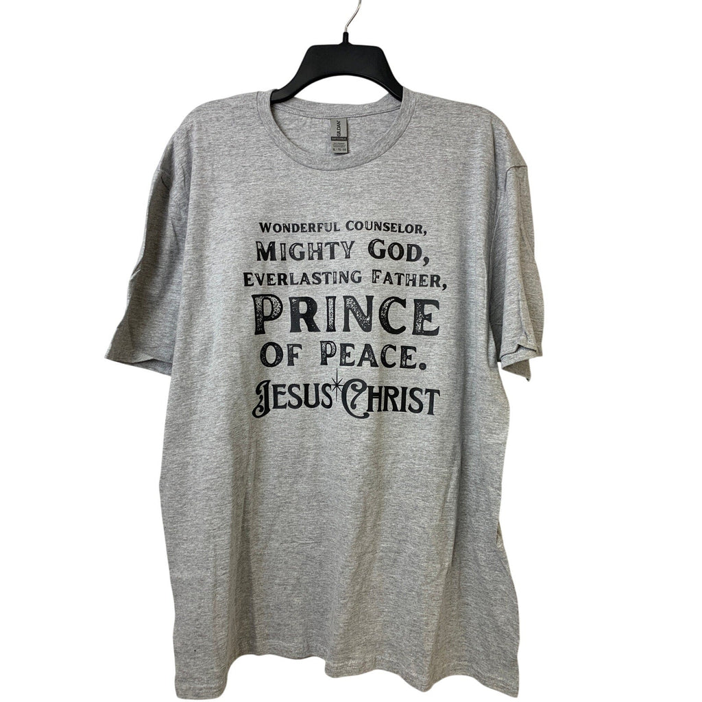 New Hand Printed Mens XL Gray Jesus Christ Prince of Peace Crew Neck Tee Shirt