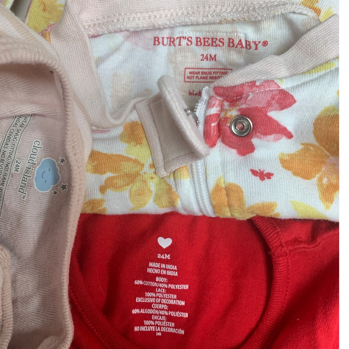Lot of 3 Baby Girls 24 Months One Piece Zip Up Sleepers Love Short Sleeve Top