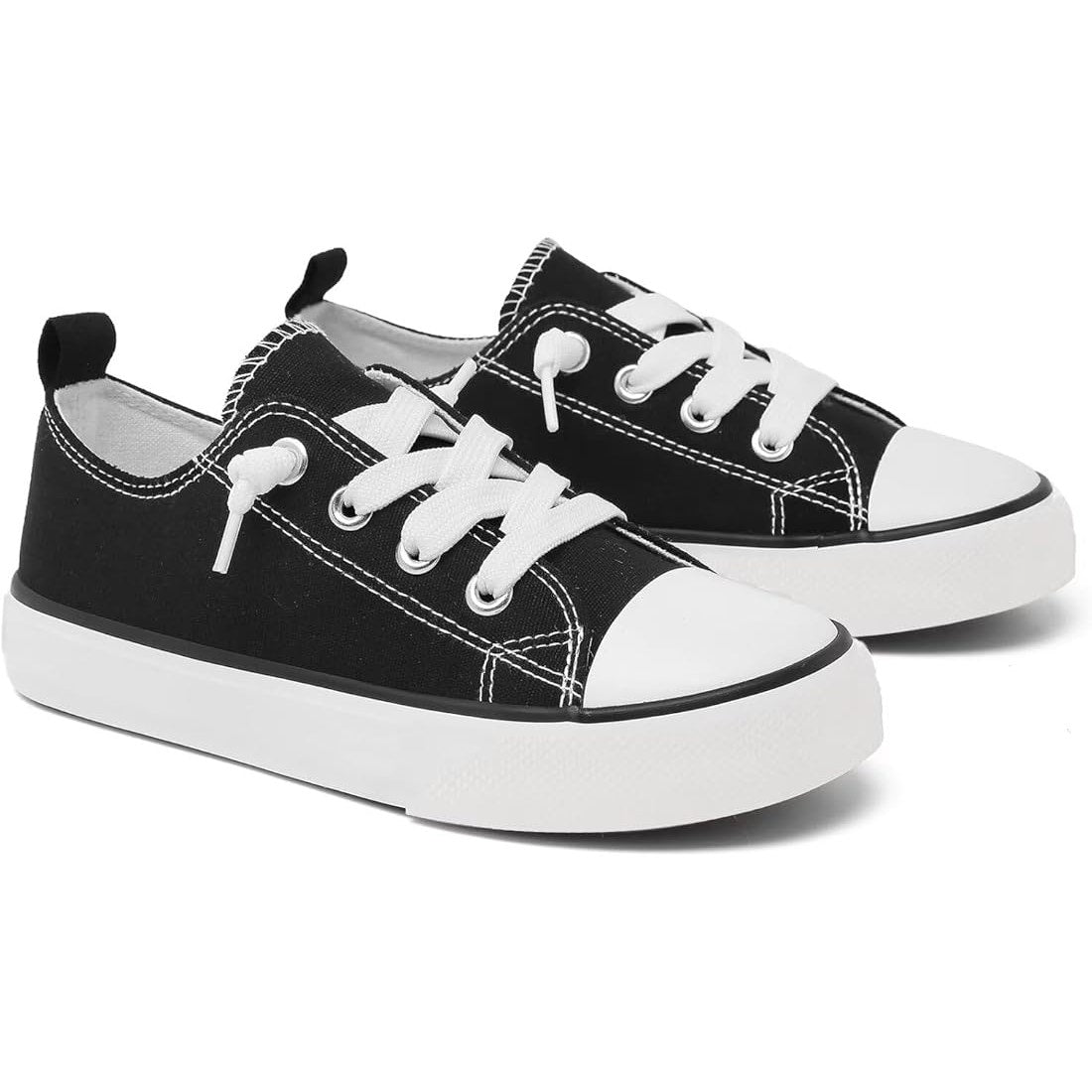 Cofopo Toddler Boys Size 6 Black Sneakers Low Top Lace Up Round Toe Canvas Shoes