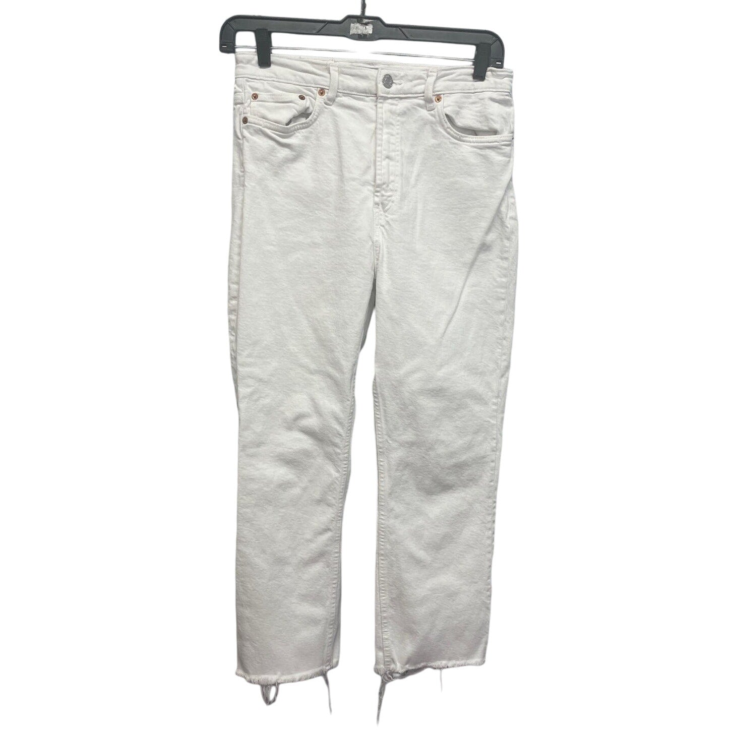 Zara Womens Size 12 Cotton Blend Rough Ankle Hem Denim White Jeans