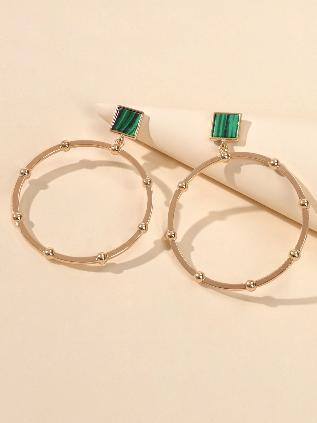 Trendy Jewellery Green Squre Decor Gold Circle Statement Dangle Party