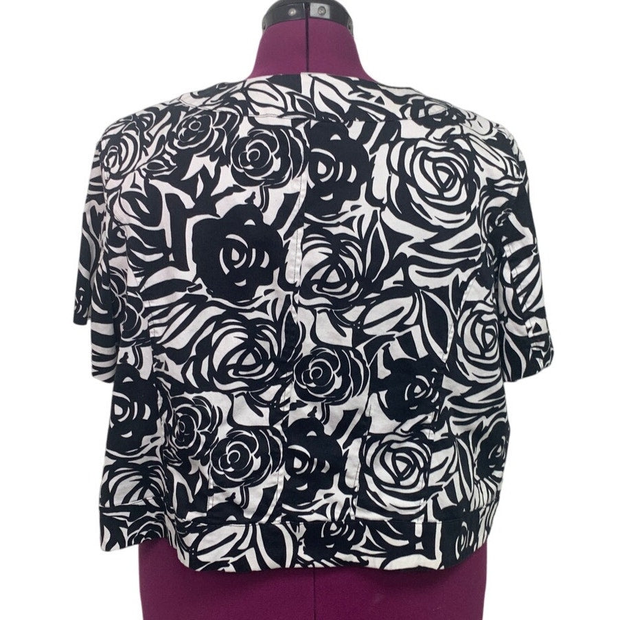 DressBarn Women 22/24W Cotton Blend Floral Short Sleeve Open Front Career Jacket