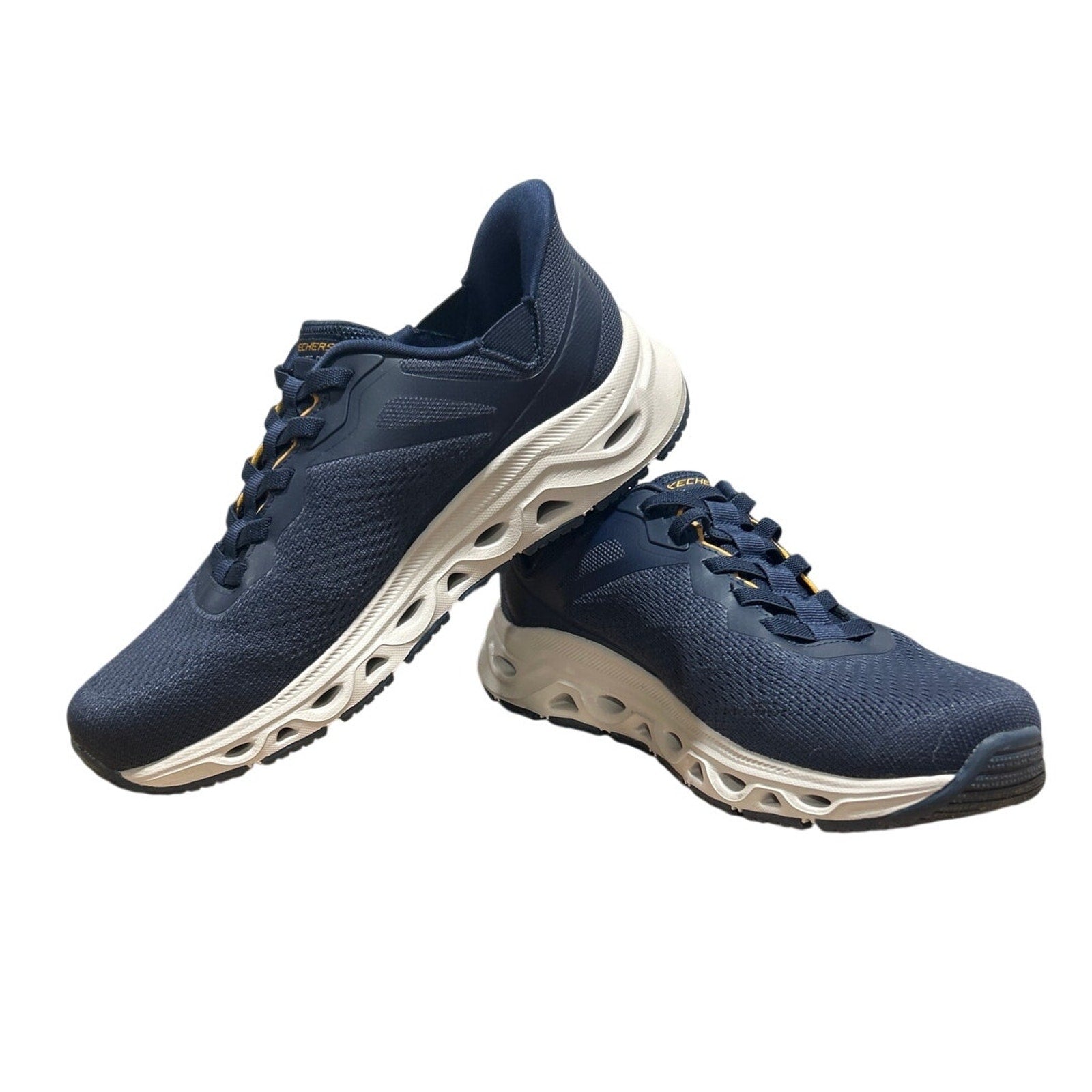 Skechers Men Size 13 Navy Blue Mesh Hands Free Swift Fit Slide On Athletic Shoes