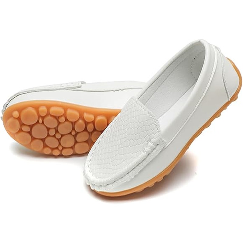 New Fudaolee Baby Boy Size 5.5 White Faux Leather Slip On Non Skid Loafer Shoes