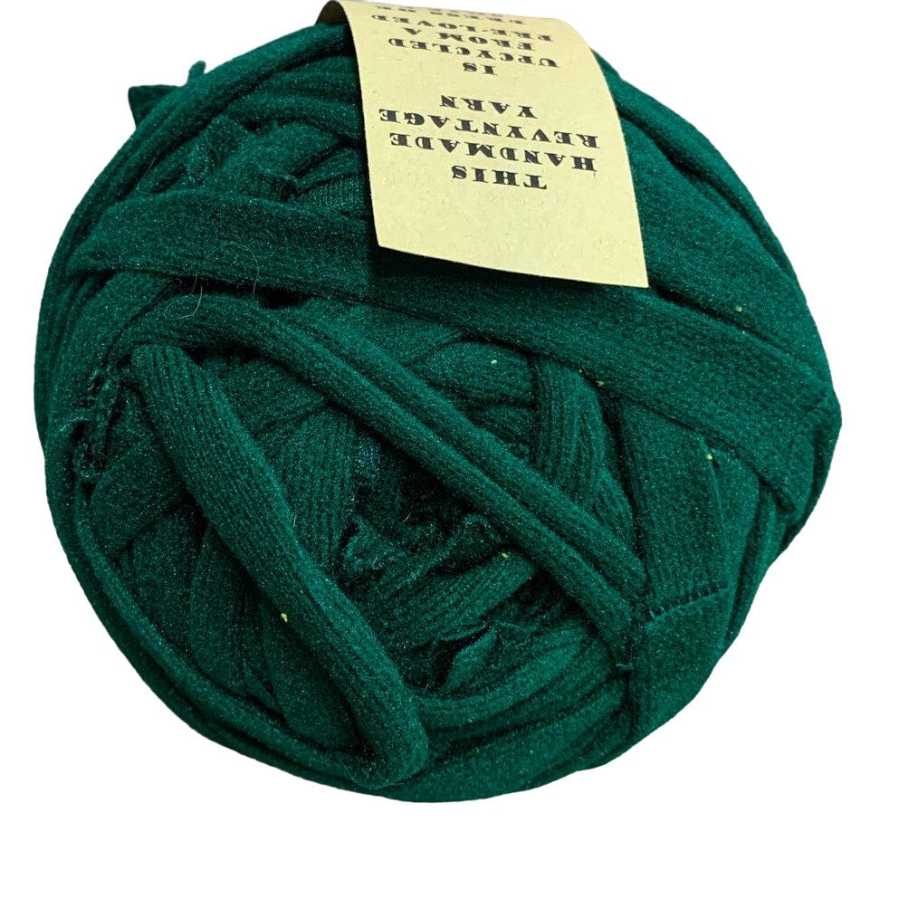 Handmade Craft Knitting Crochet Upcycled Polyester Dark Green Fabric Ribbon Yarn