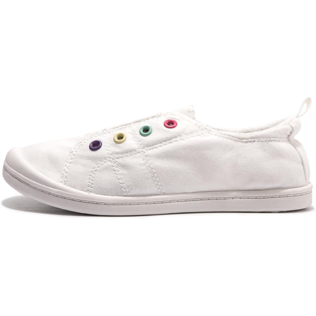 New FunMonkey Toddler Girls Size 6 White Canvas Sneakers Lace Up Slip On Shoes
