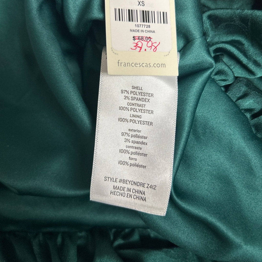 New Francescas Womens XS Emerald Green Jacquard Strappy Mini Bubble Dress