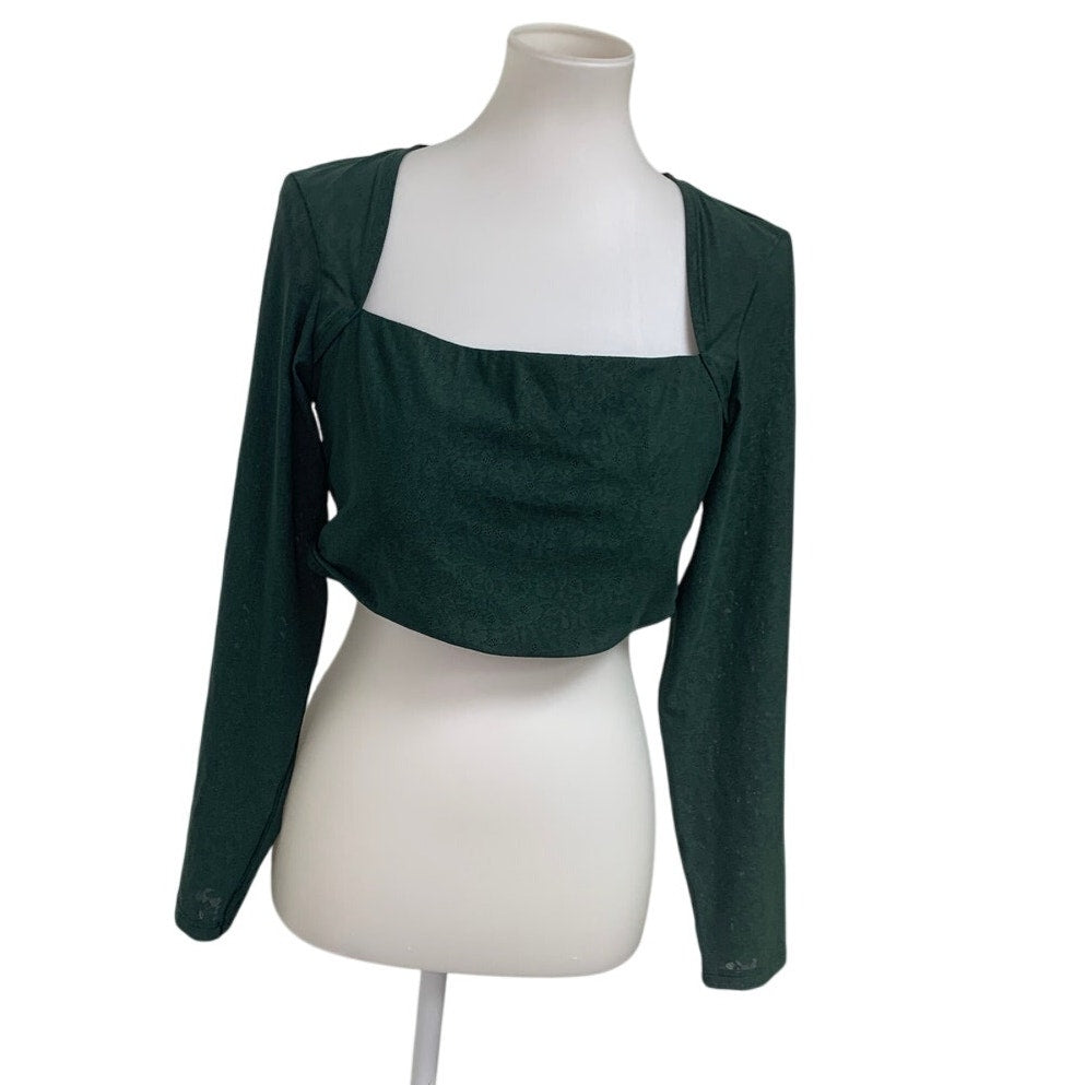 OFFLINE By Aerie Womens Small Real Me Lace Long Sleeve Mystical Green Bra Top