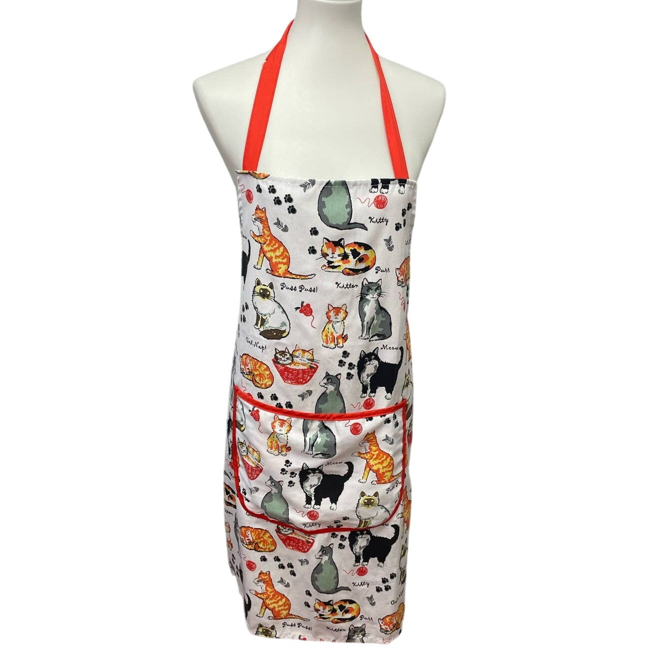 Cat Kitten Front Pocket Craft Kitchen Smock Long PolyCotton Apron Ties in Back