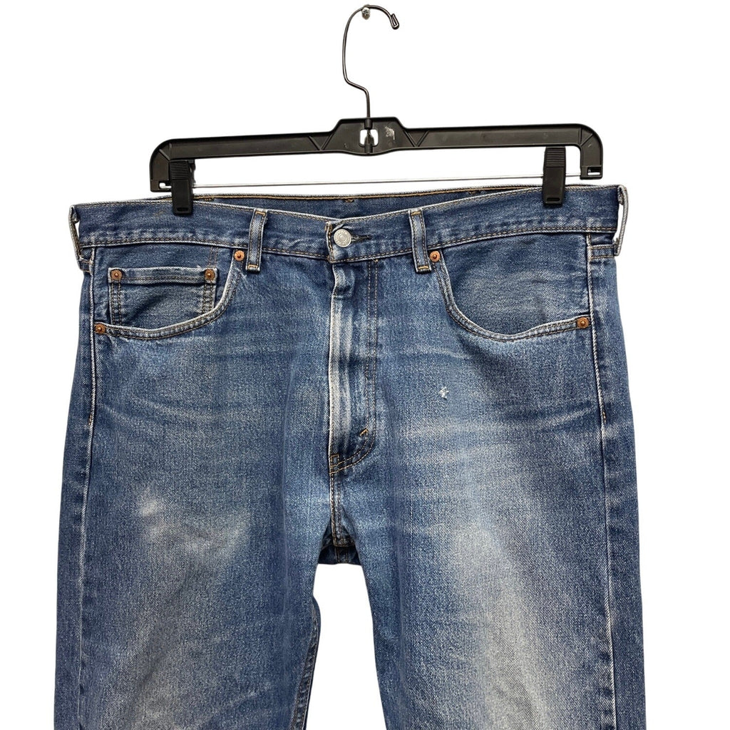 Levis 505 Mens 38W 34L Distressed 100% Cotton Classic Fit Denim Blue Jeans