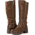 New Global Win Women Size 6.5 Brown Faux Leather Knee High Chunky Low Heel Boots