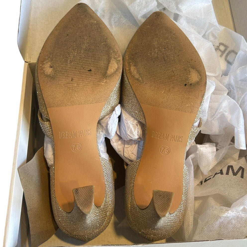 Dream Pairs Womens Size 7.5 Gold Glitter 3" Heels Pointed Closed Toe Shoes