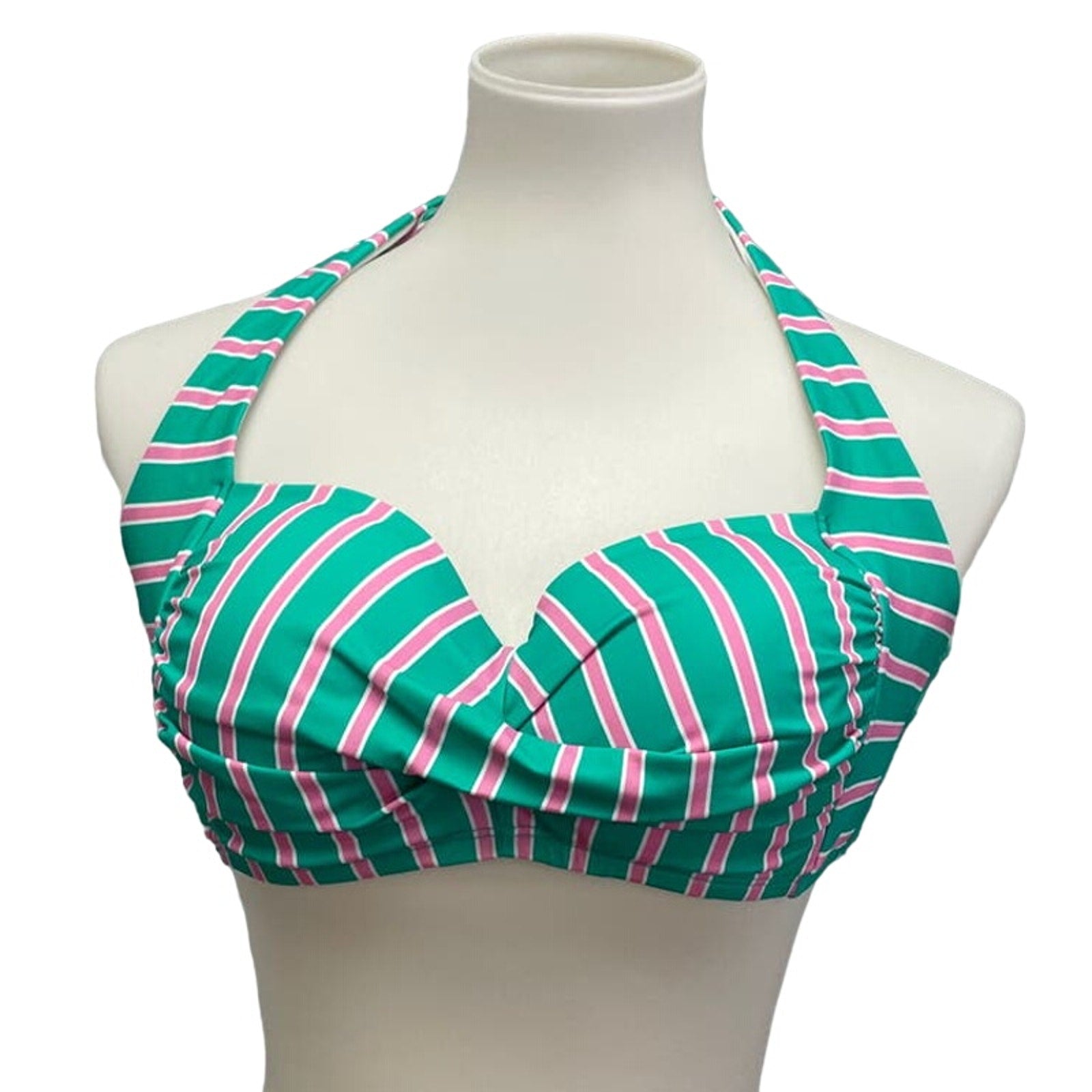 New Draper James Womens Medium Striped UPF 50 Neck Back Tie Halter Swim Top ONLY