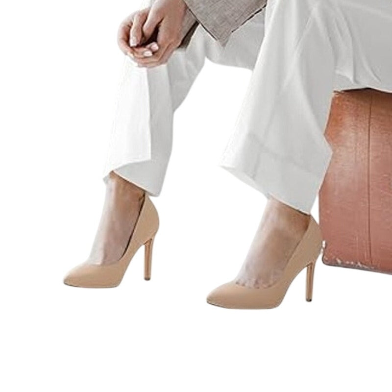 Dream Pairs Womens Size 5 Tan 4" Heel Closed Pointy Toe Slide On Pumps Shoes