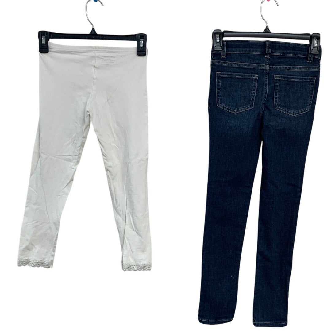 Lot of 2 Cat & Jack Old Navy Girls Large (10/12) white Leggings Denim Blue Jeans