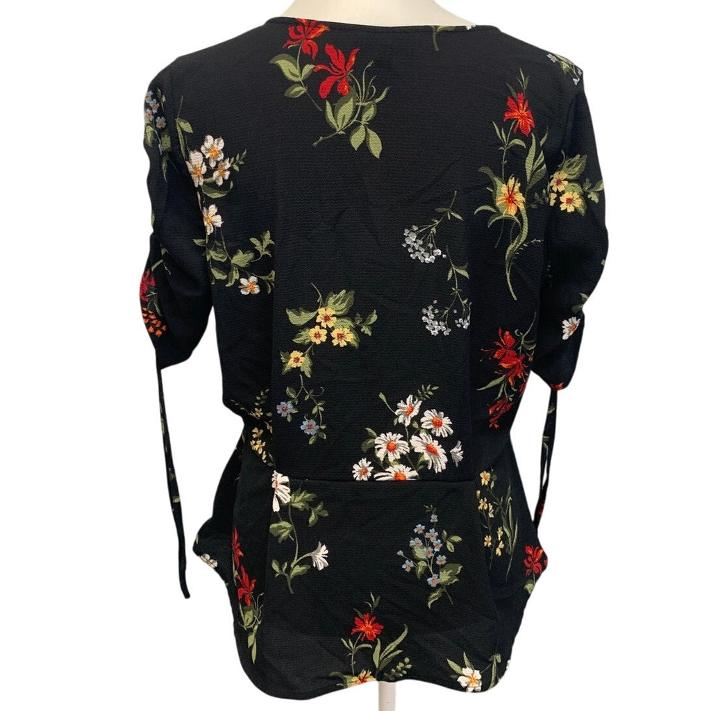 Alison Andrews Womens Medium Adjustable Ruched Sleeve Floral Daisy Blouse Shirt
