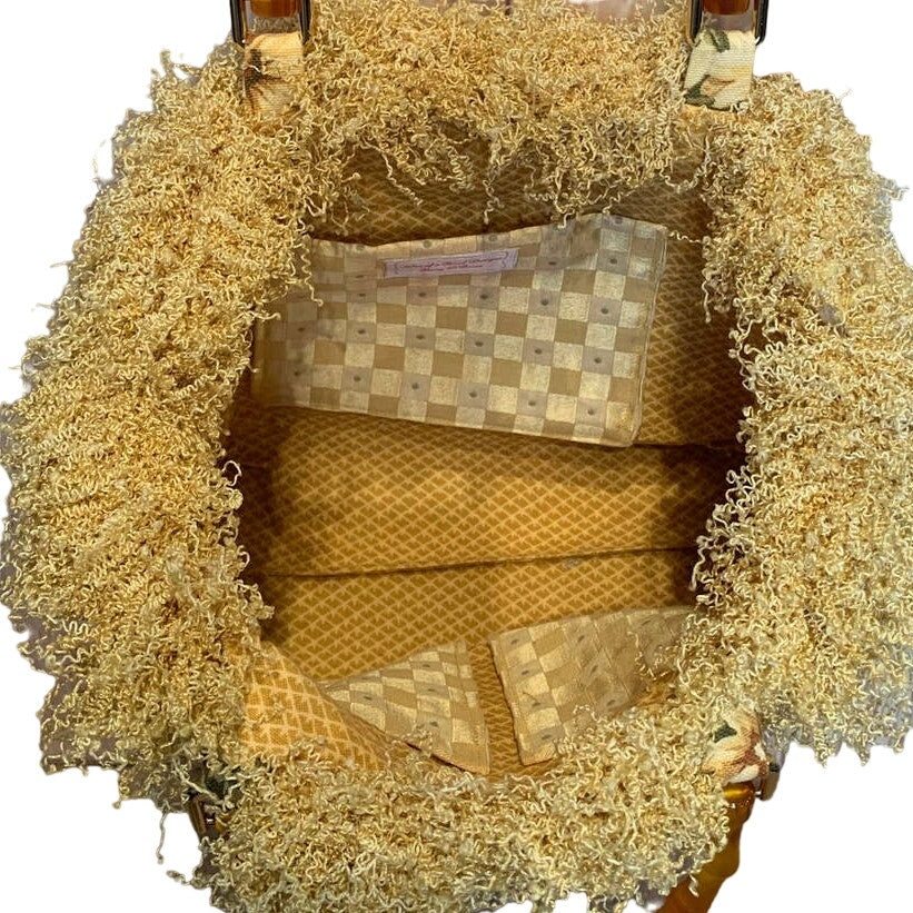 Handmade Yellow Daisy Green Floral Frilly Handbag One of A Kind Purse w Pockets