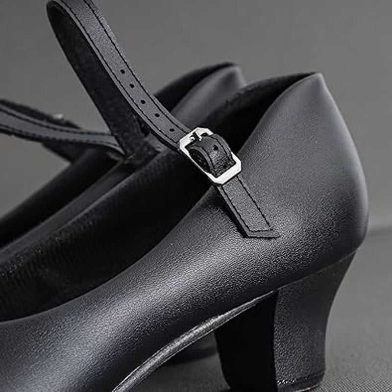 Arcliber Womens 9 Black Faux Leather 2" Heel Round Toe Buckle Character Shoes