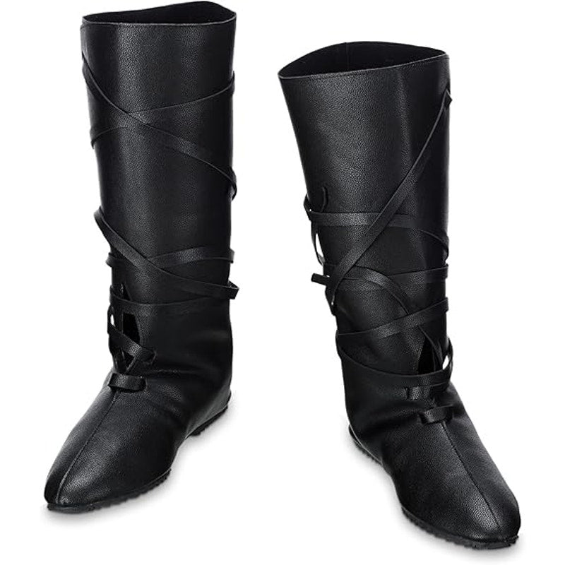 Blosssound Mens Size 9 Black Medieval Boots Faux Leather Lace Up Shoes