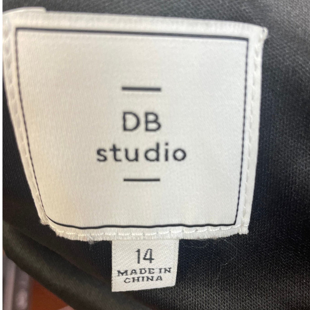 DB Studio Womens Size 14 Long Sleeve Swoop Neck Glitter Black Midi Formal Dress