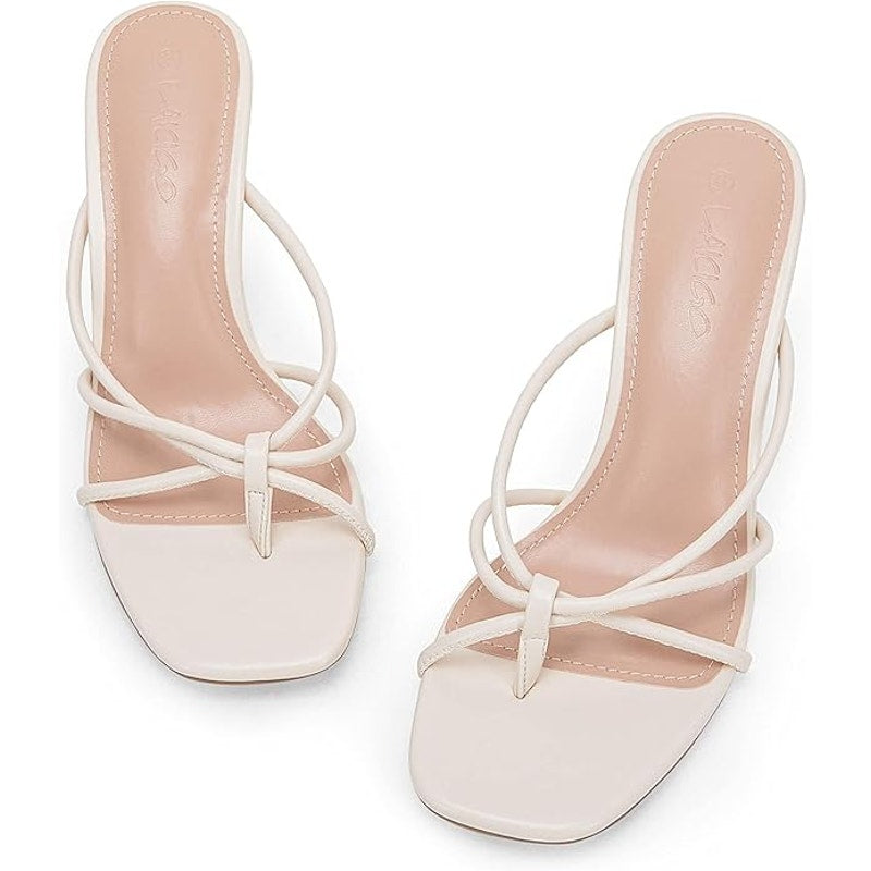 Laicigo Womens Size 6.5 White 3" Heel Open Square Toe Slip On Backless Shoes