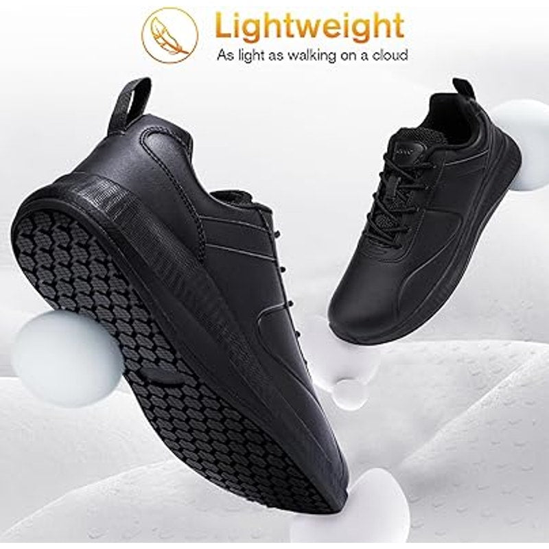 Taquco Mens 11.5 Black Lace Up Faux Leather Non Slip Waterproof Kitchen Shoes
