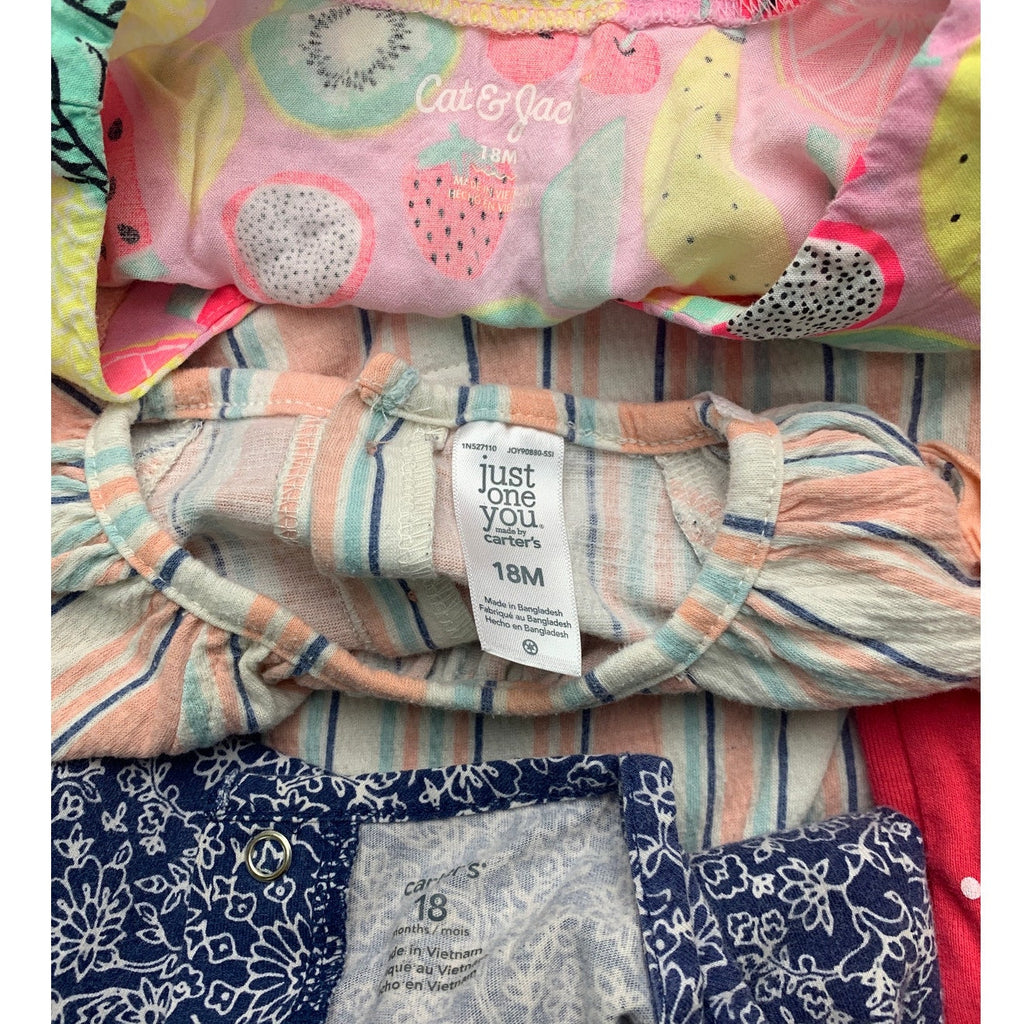 Lot of 9 Carters Garanimal Cat & Jack Baby Girls 18 Mos Shirts One Piece Outfits