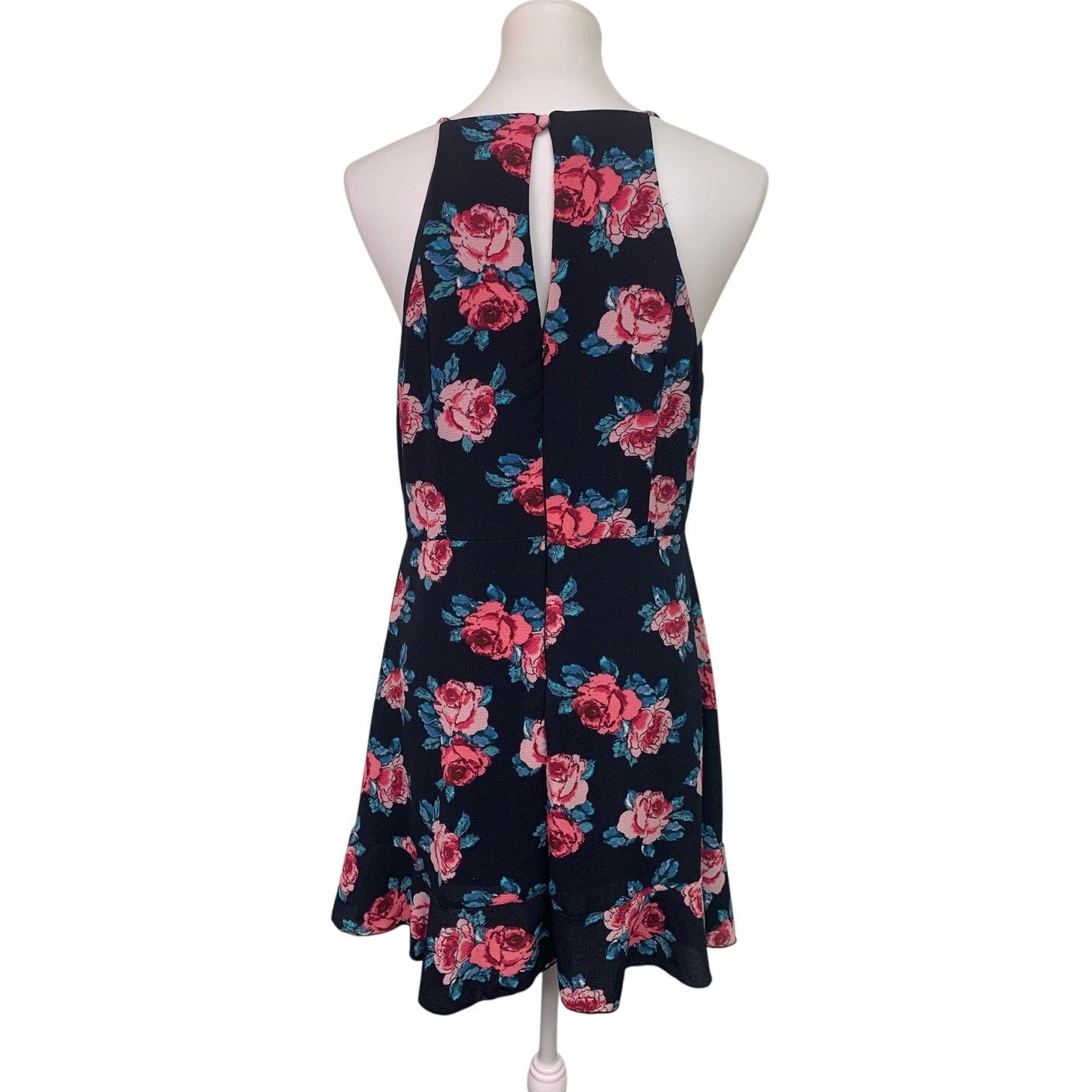Mi Ami Womens Medium Ruffled Floral Thin Strap Flowy Back Zip Fit n Flare Dress