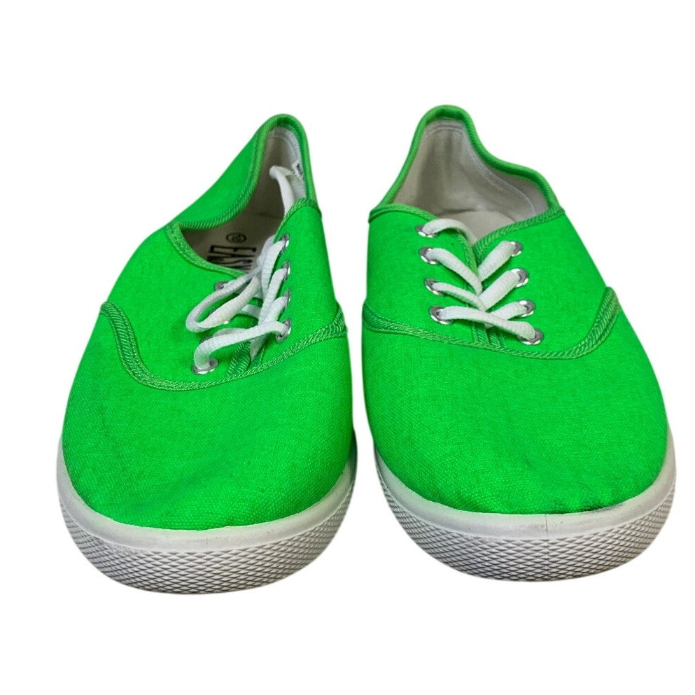 Womens Size 10 Neon Green Canvas Sneakers Lace Up Closed Round Toe Shoes