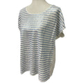 Chico's Size 2 Large Short Sleeve Sequin Striped Scoop Neck Cotton Blend Tee Top