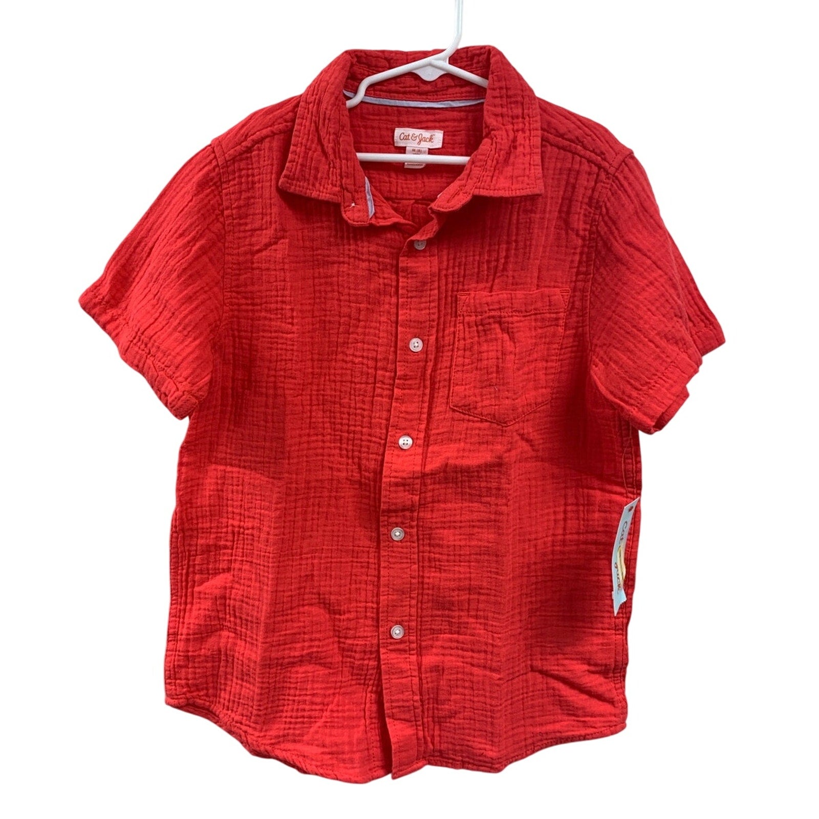 2 New Cat & Jack Boys Large Short Sleeve 100% Cotton Button Up Shirts