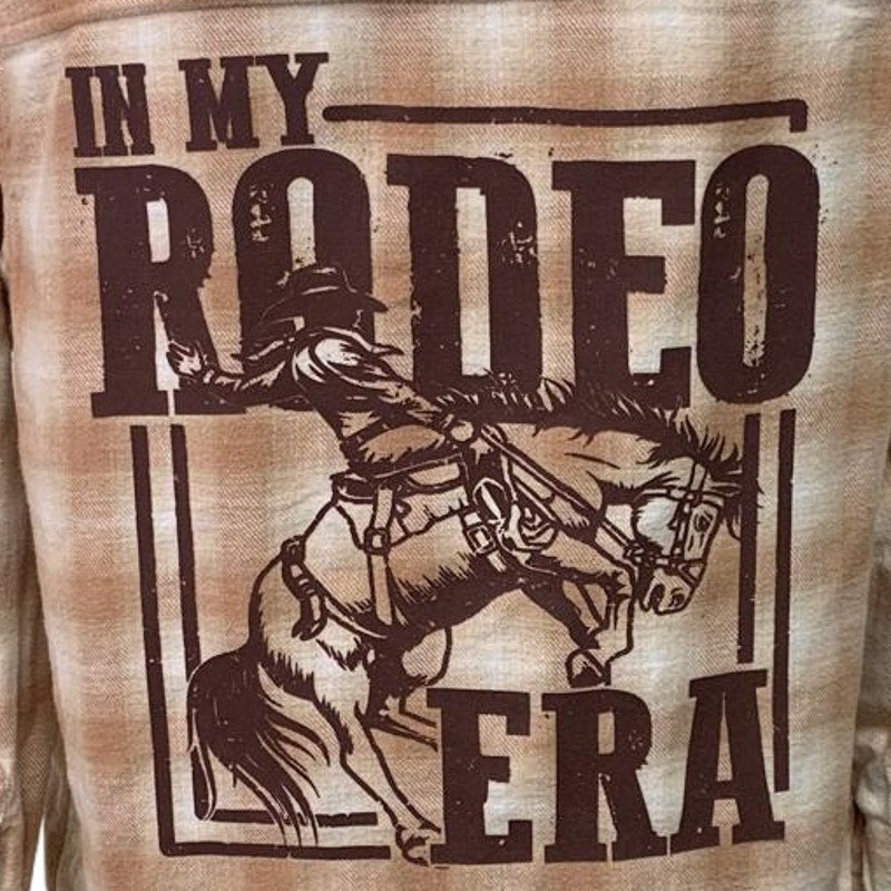 New Hand Printed Womens Small In My Rodeo Era Long Sleeve Plaid Flannel Hoodie