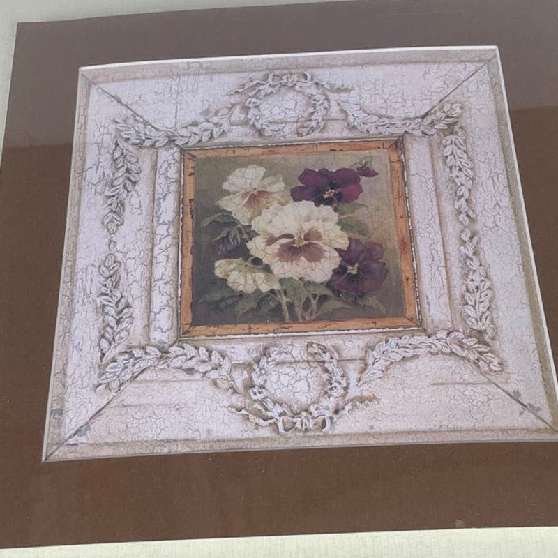 Rustic Flower Pansy Hyacynth Violet Square Matted Framed Wall Art Artwork Pair