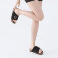 Ubfen Womens 9.5 Black Faux Suede Slide On Buckle Cushion Footbed Sandal Shoes