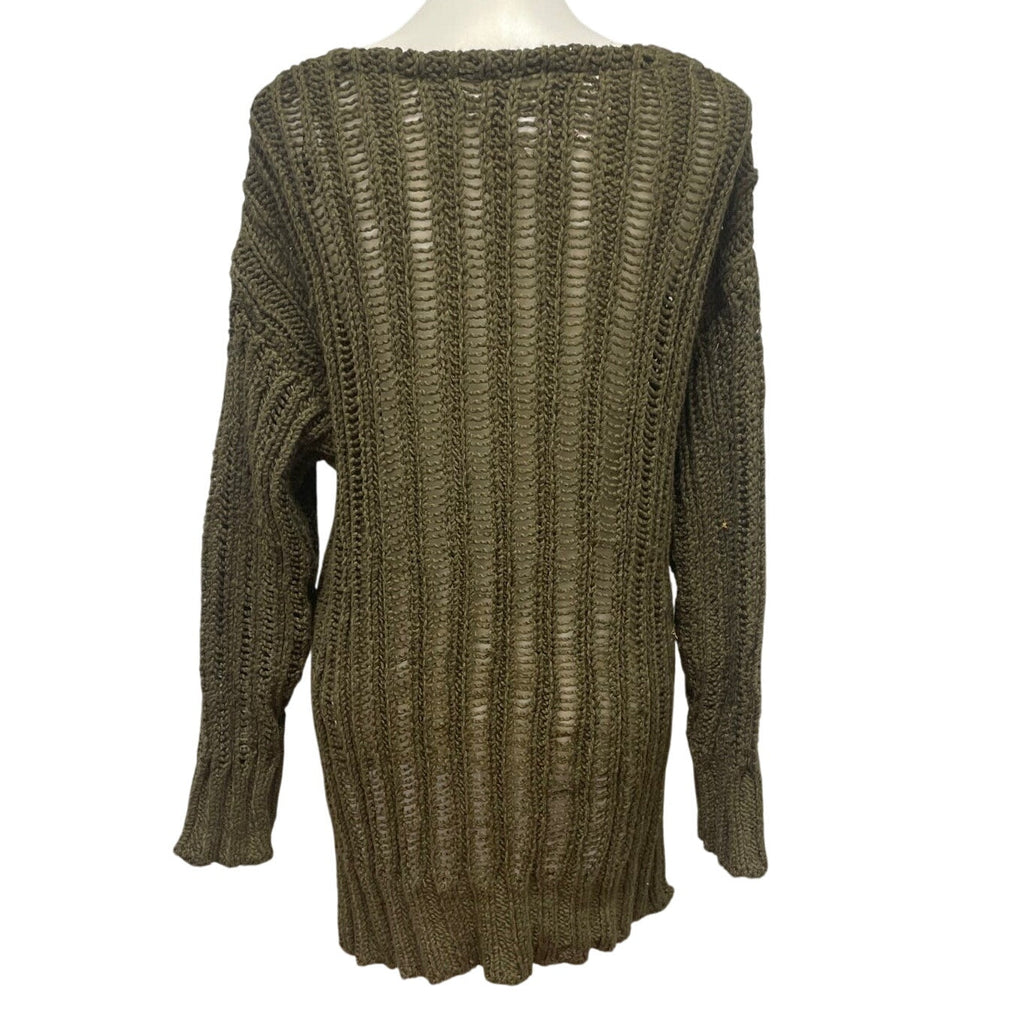 New Forever 21 Womens Large Long Sleeve Loose Knit Deep V Neck Pullover Sweater