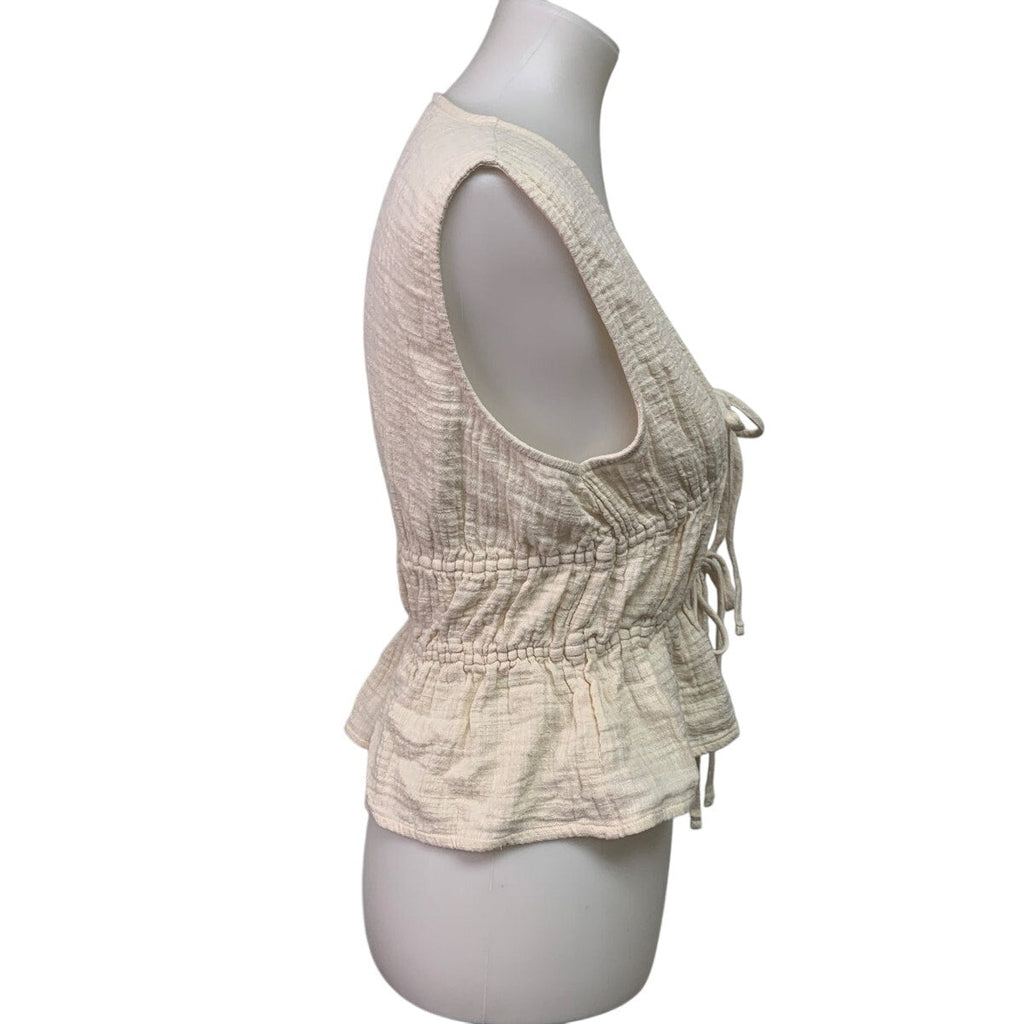 New Aerie Womens Small 100% Cotton Open Tie Front Gauzy Sleeveless Tank Top