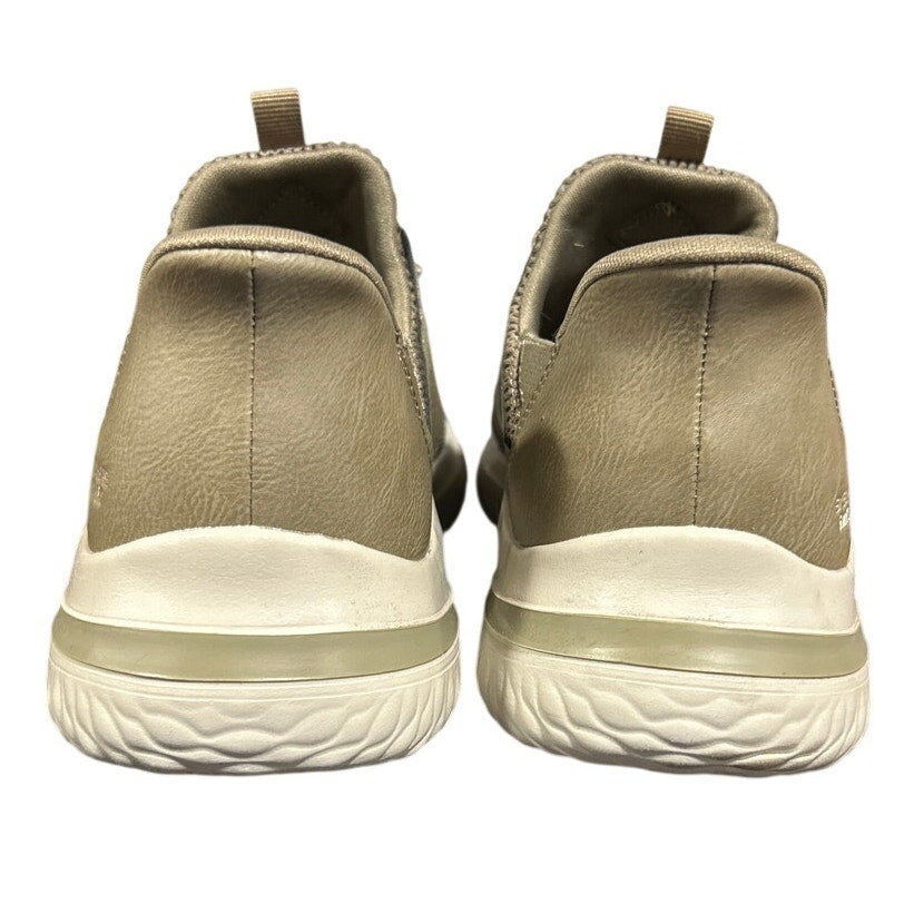 Skechers Mens Size 9 Taupe Tan Mesh Hands Free Swift Fit Step In Shoes w Box
