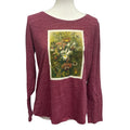 Hand Printed Upcycled Large Vintage Botanical Flower Long Sleeve Tee Shirt