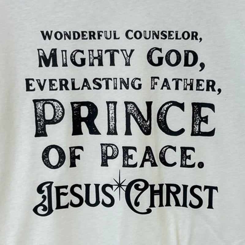 New Hand Printed Mens Large Wonderful Counselor Mighty God Jesus Christ T Shirt